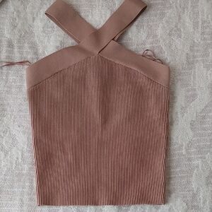Babaton Mauve Ribbed Crossback Crop Top